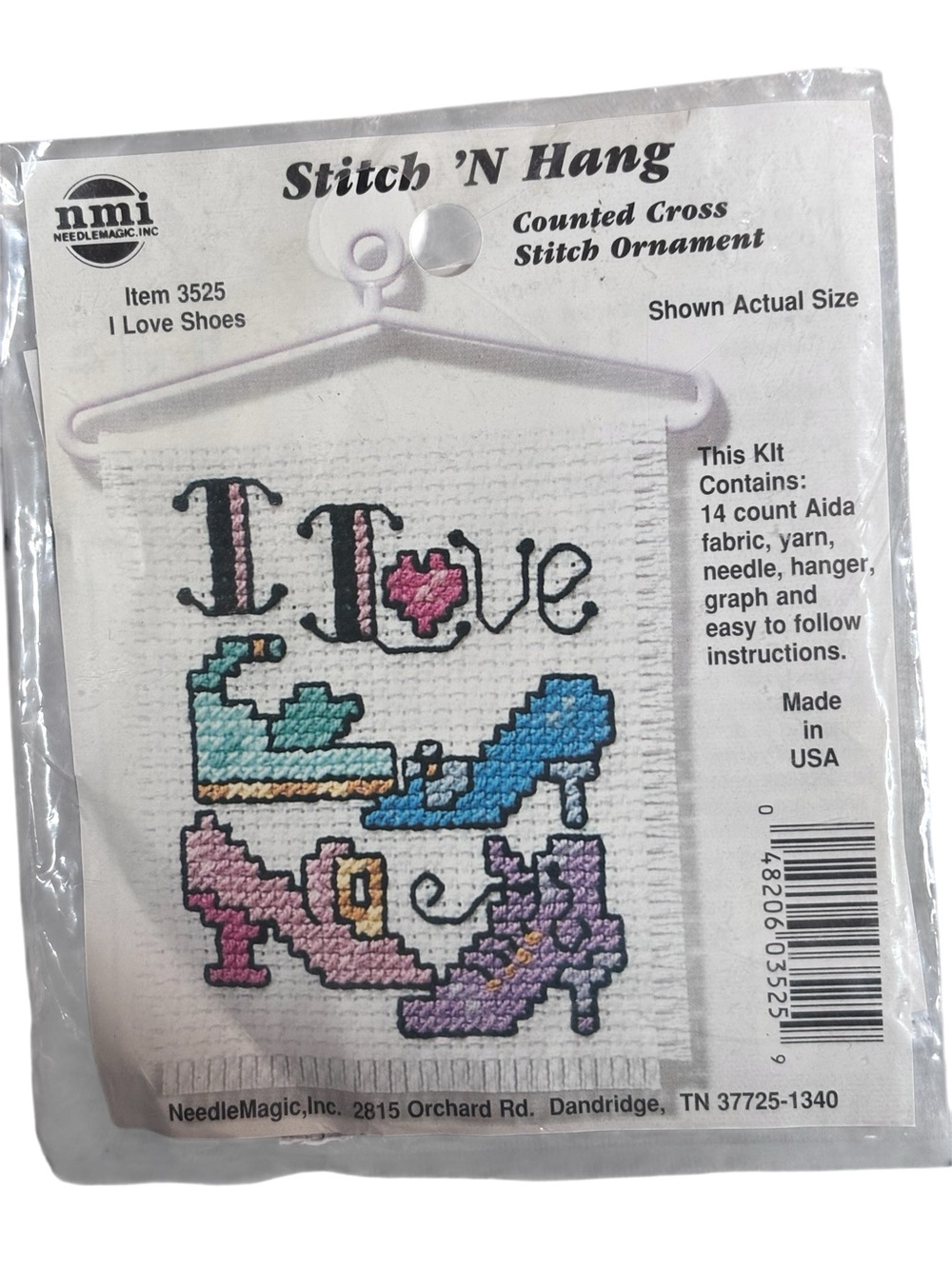 Vintage NeedleMagic, Inc. Counted Cross Stitch Ornament I Love Shoes 3525